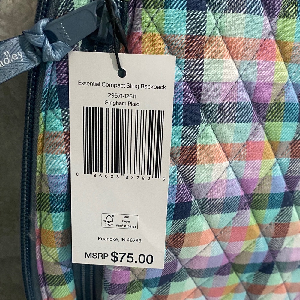 Vera Bradley Essential Compack Sling Backpack “Gingham Plaid - Picture 2 of 4